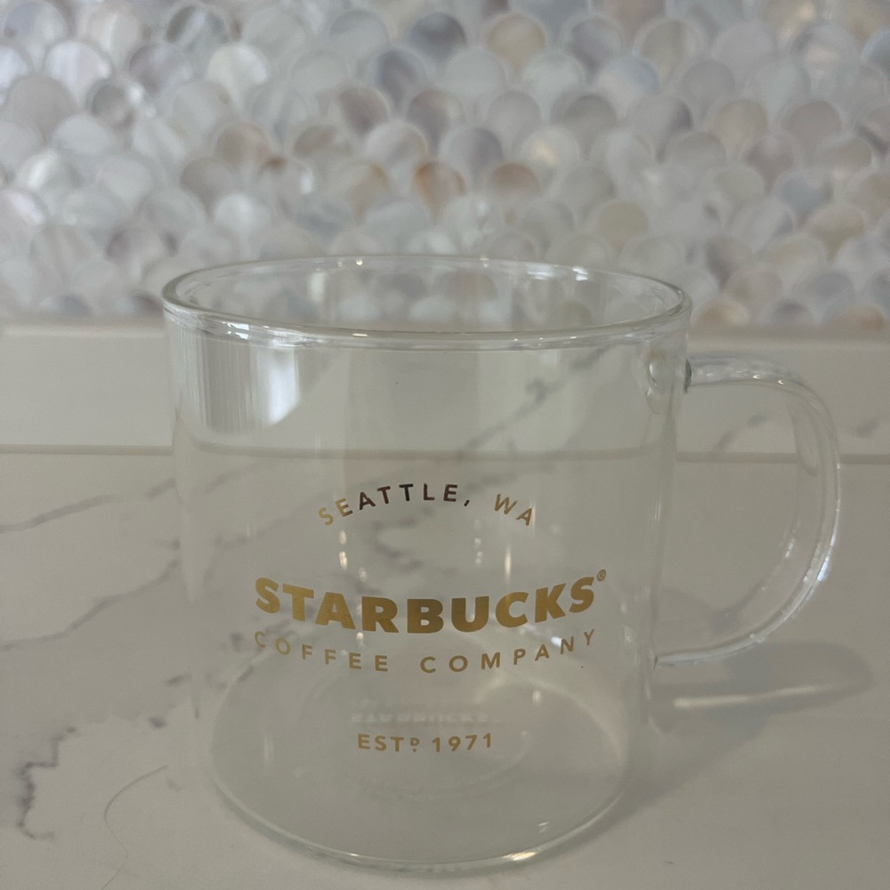 Starbucks collectible glass pikes Place Mug with Gold Accents 18oz
